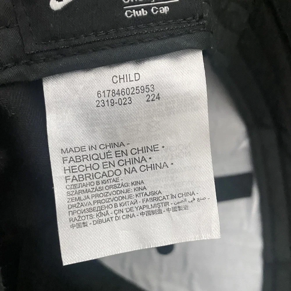 Nike Club Cap Kids Youth Swoosh Adjustable Hat Black White Size 4-7